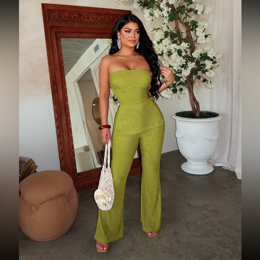 Summer Vacation Elegant Green Strapless Pant Set
